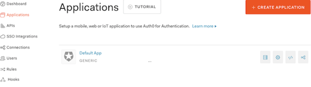 Auth0 create applications panel