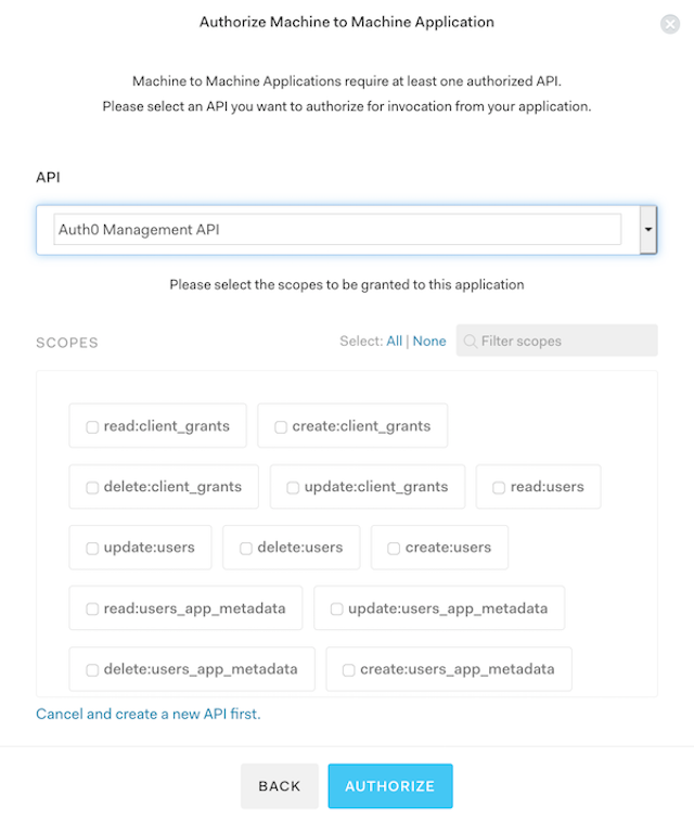 Auth0 application scopes