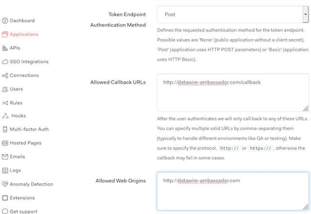 Setup your auth0 application